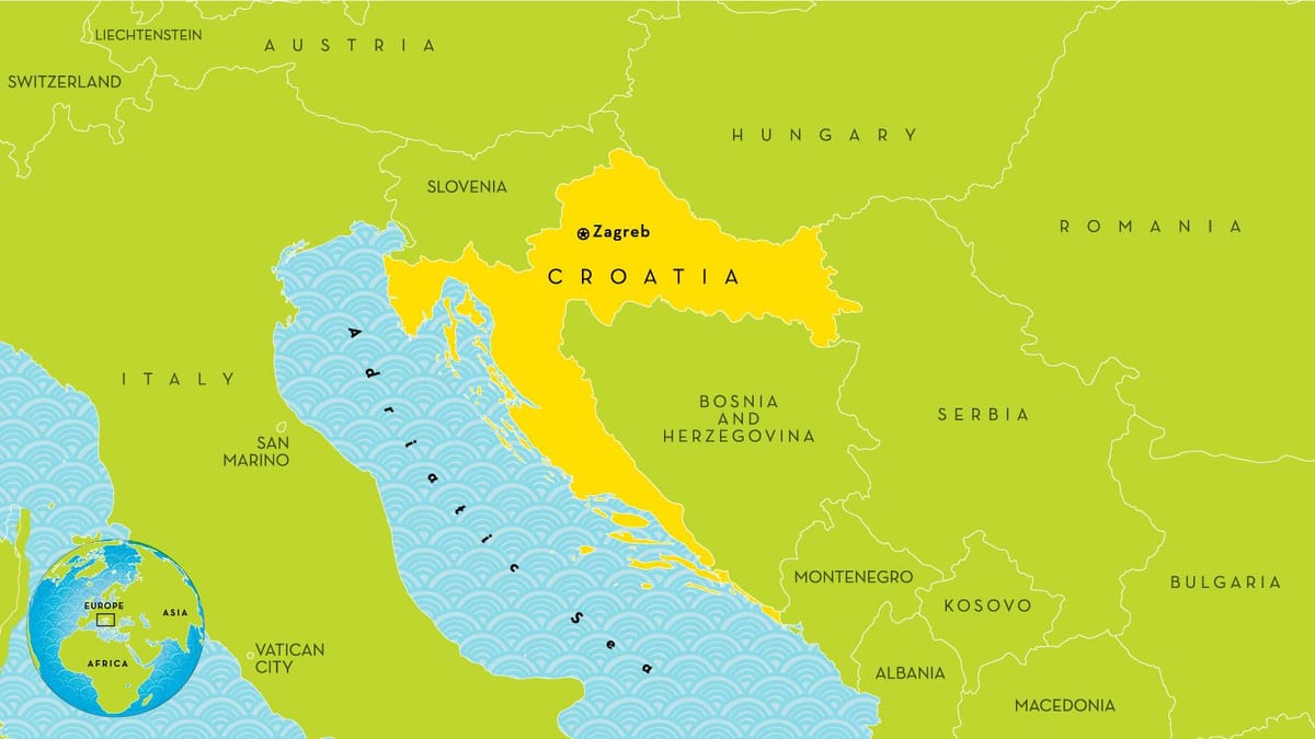 mapa krajín v blízkosti chorvátsko