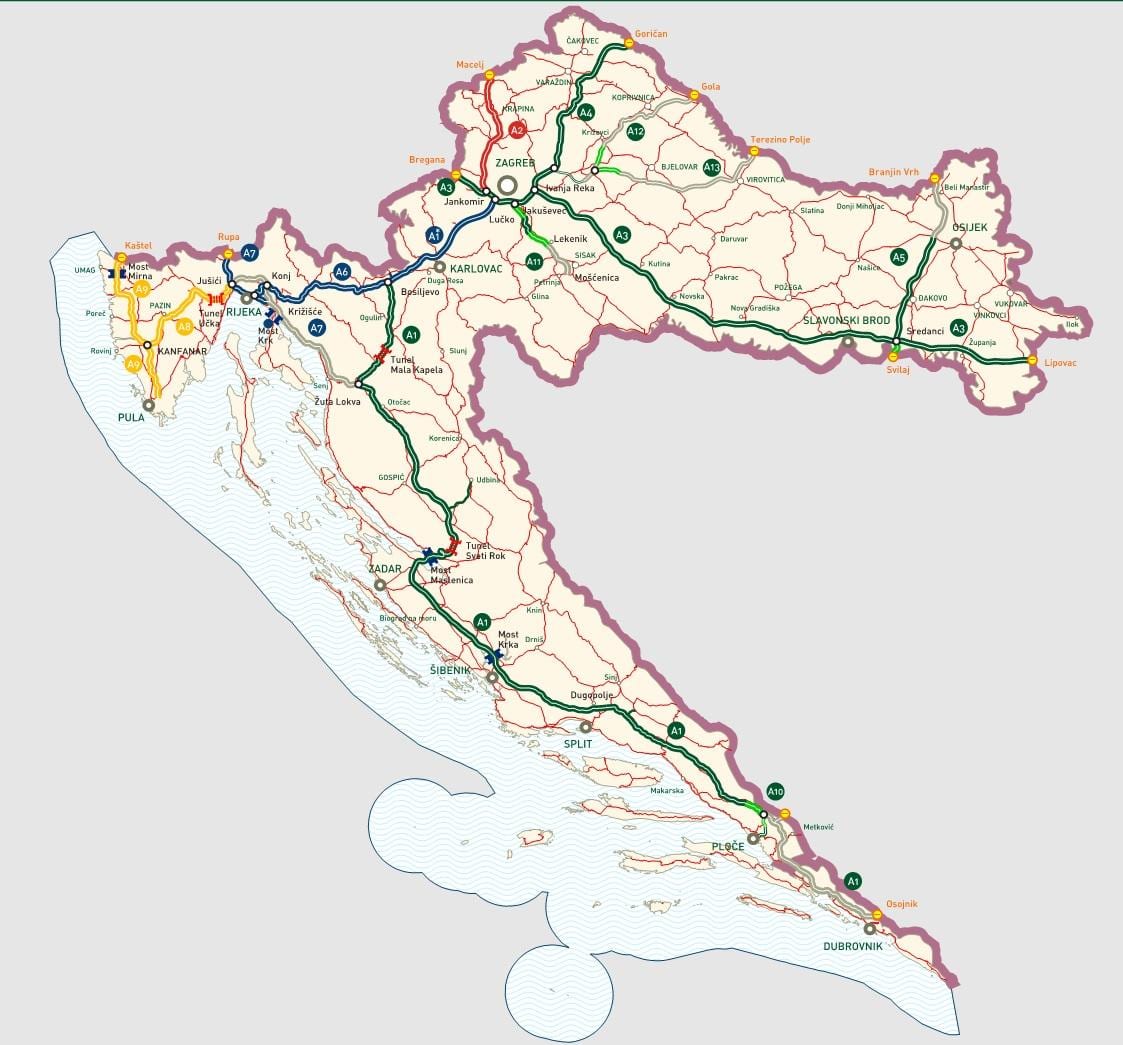 chorvátske diaľnice mapu