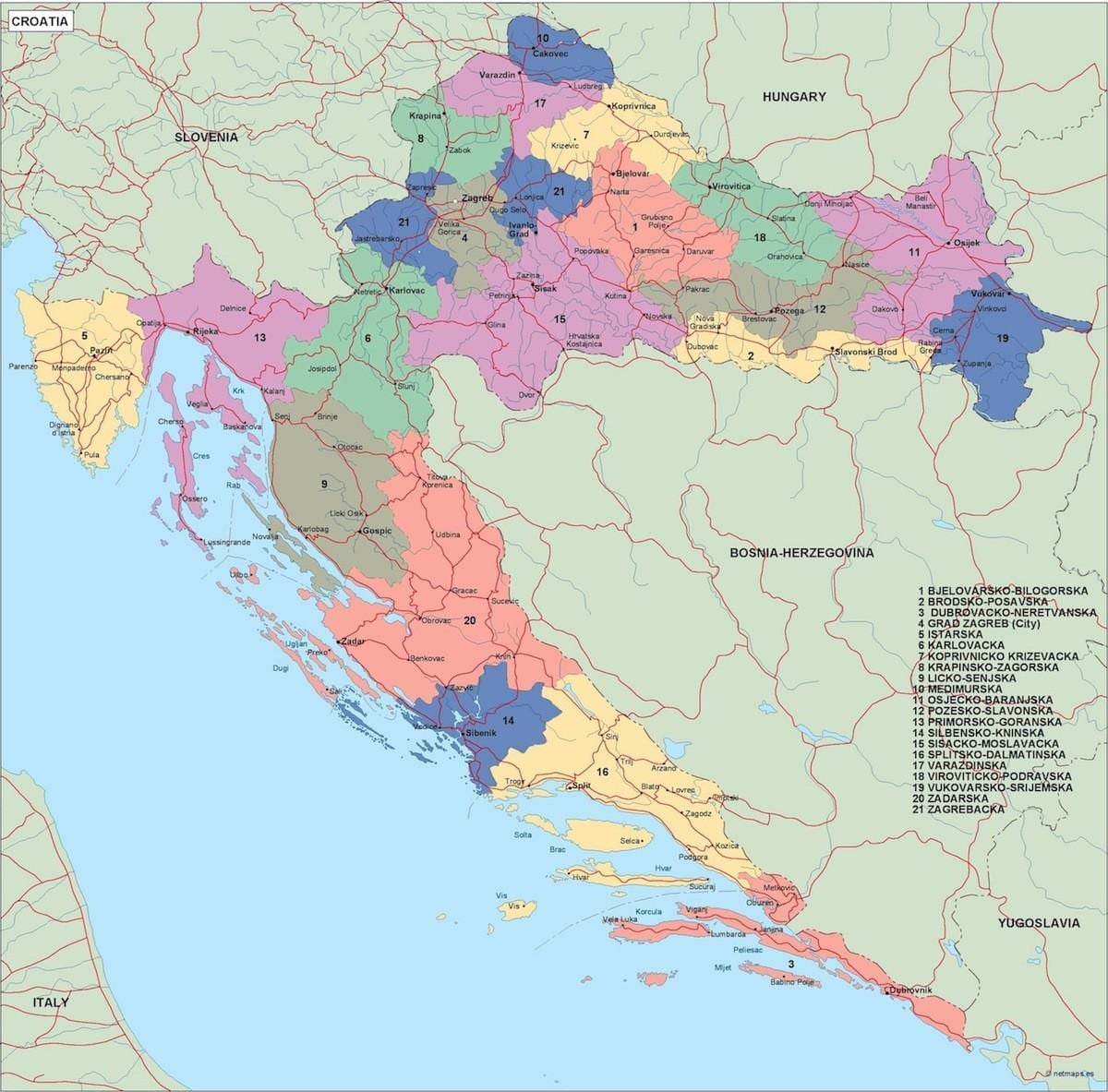 mapa chorvátsko mapa vektor