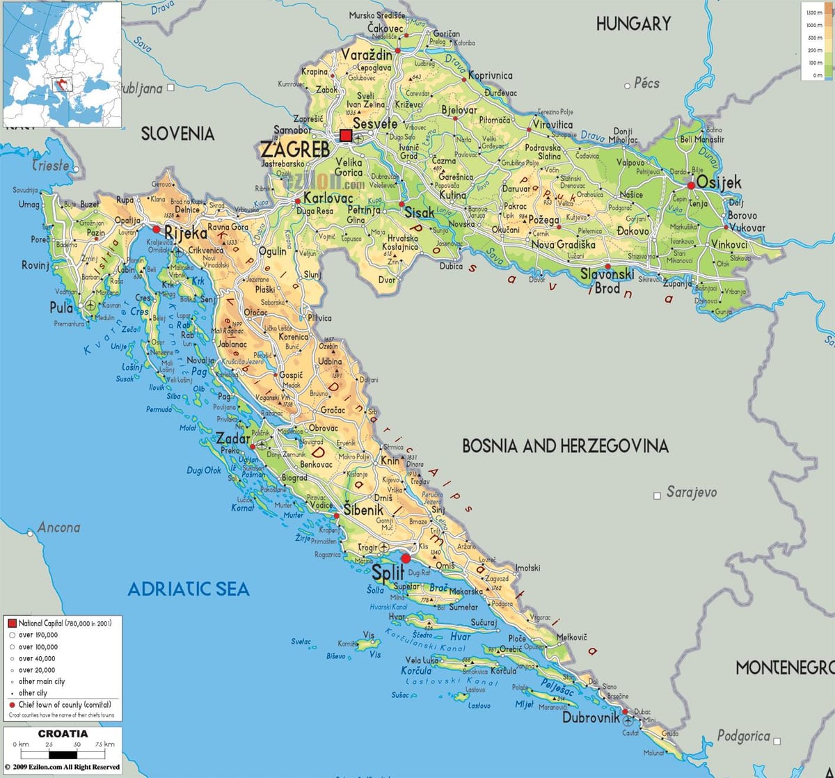 mapa chorvátska rieka