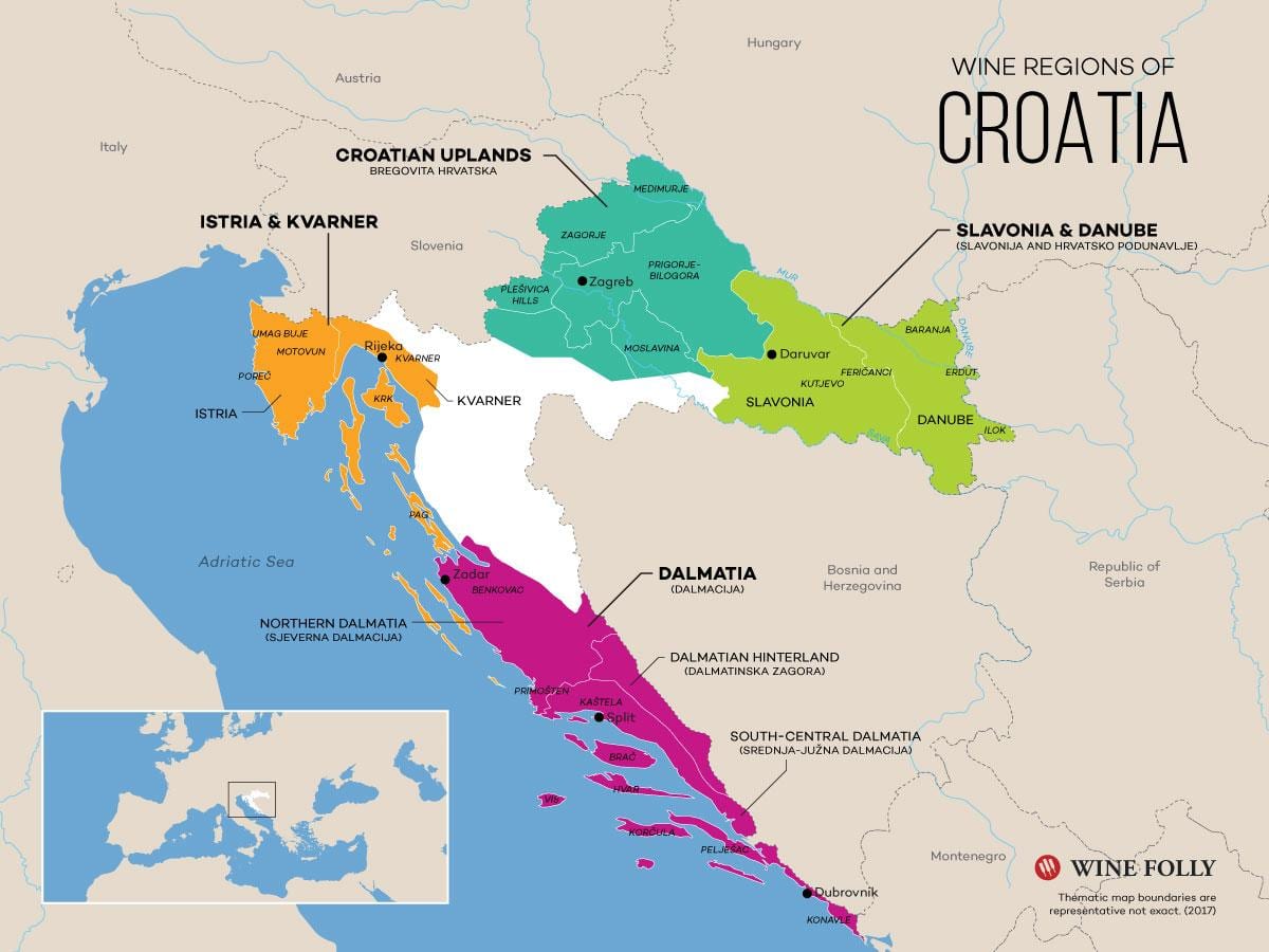 mapa chorvátska vinárstvo