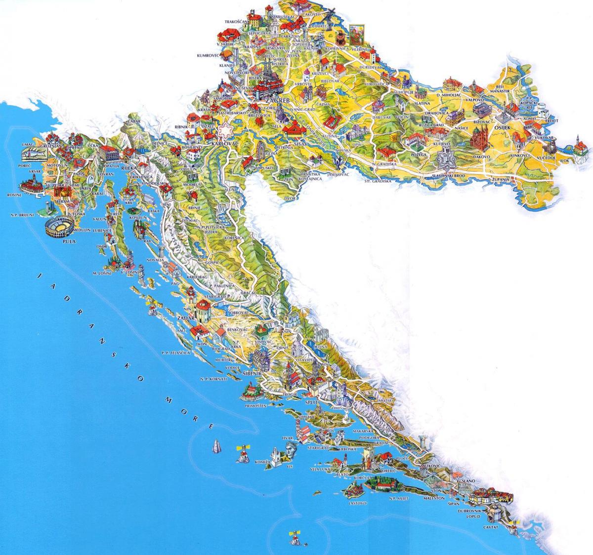 chorvátska turistické atrakcie mapu