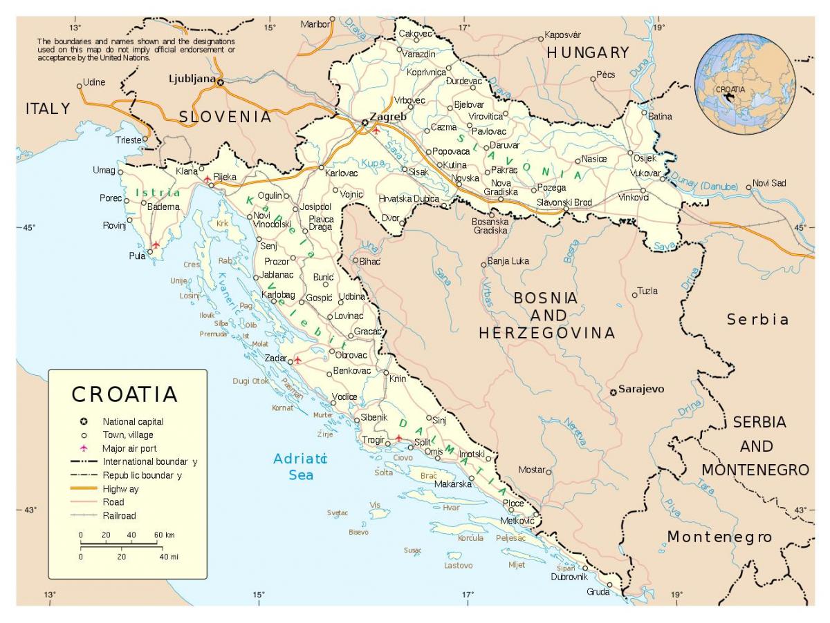 mapa chorvátska s mestá
