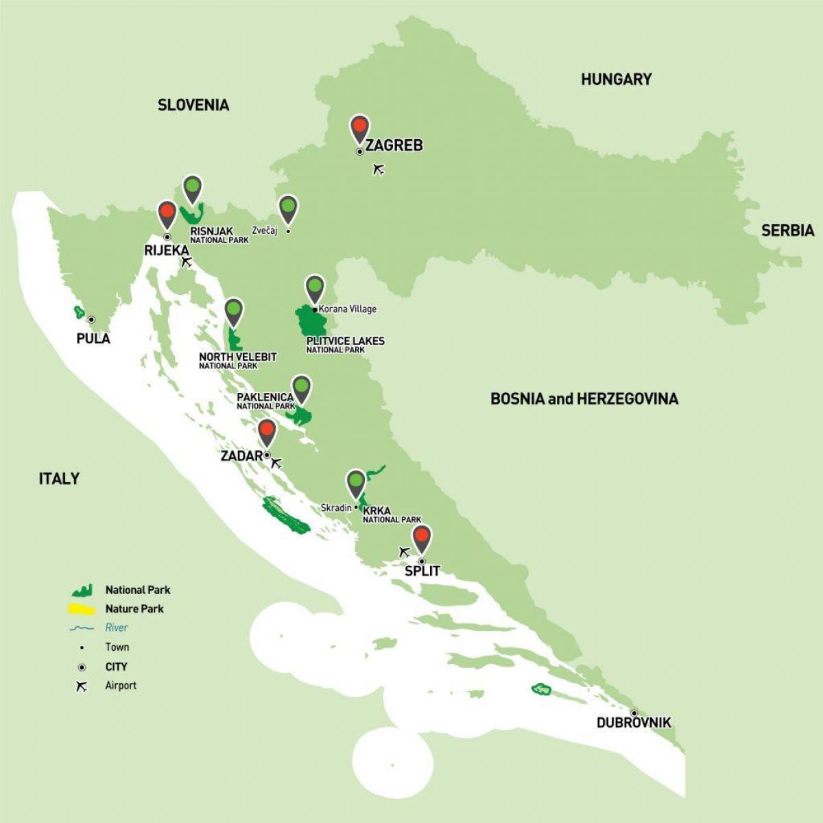mapa národných parkov v chorvátsku 
