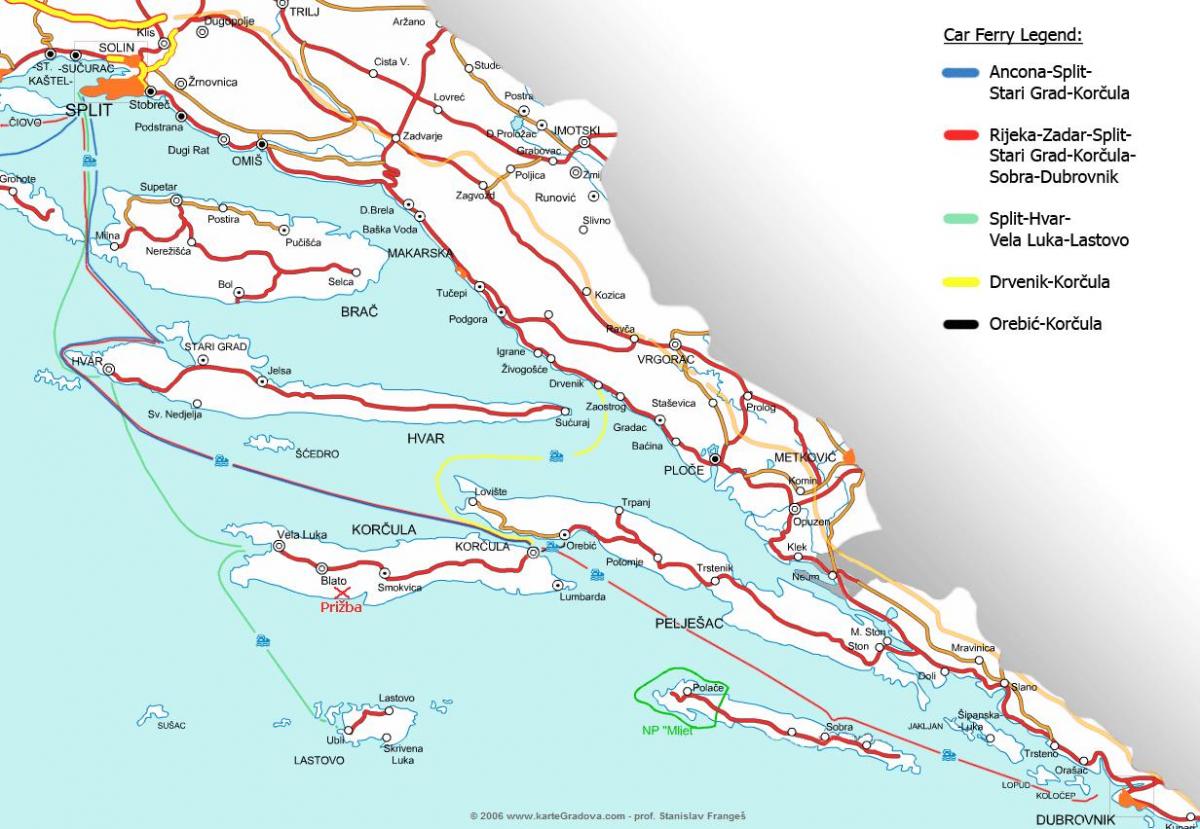 mapa chorvátska ferry