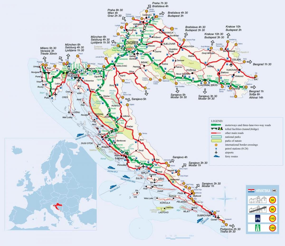mapa chorvátska vlakom
