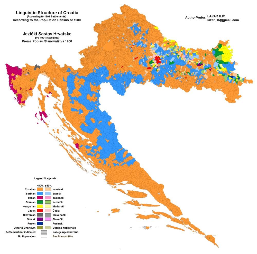 mapa etnická mapa chorvátsko