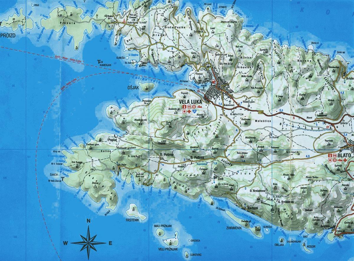 mapa korčula, chorvátsko