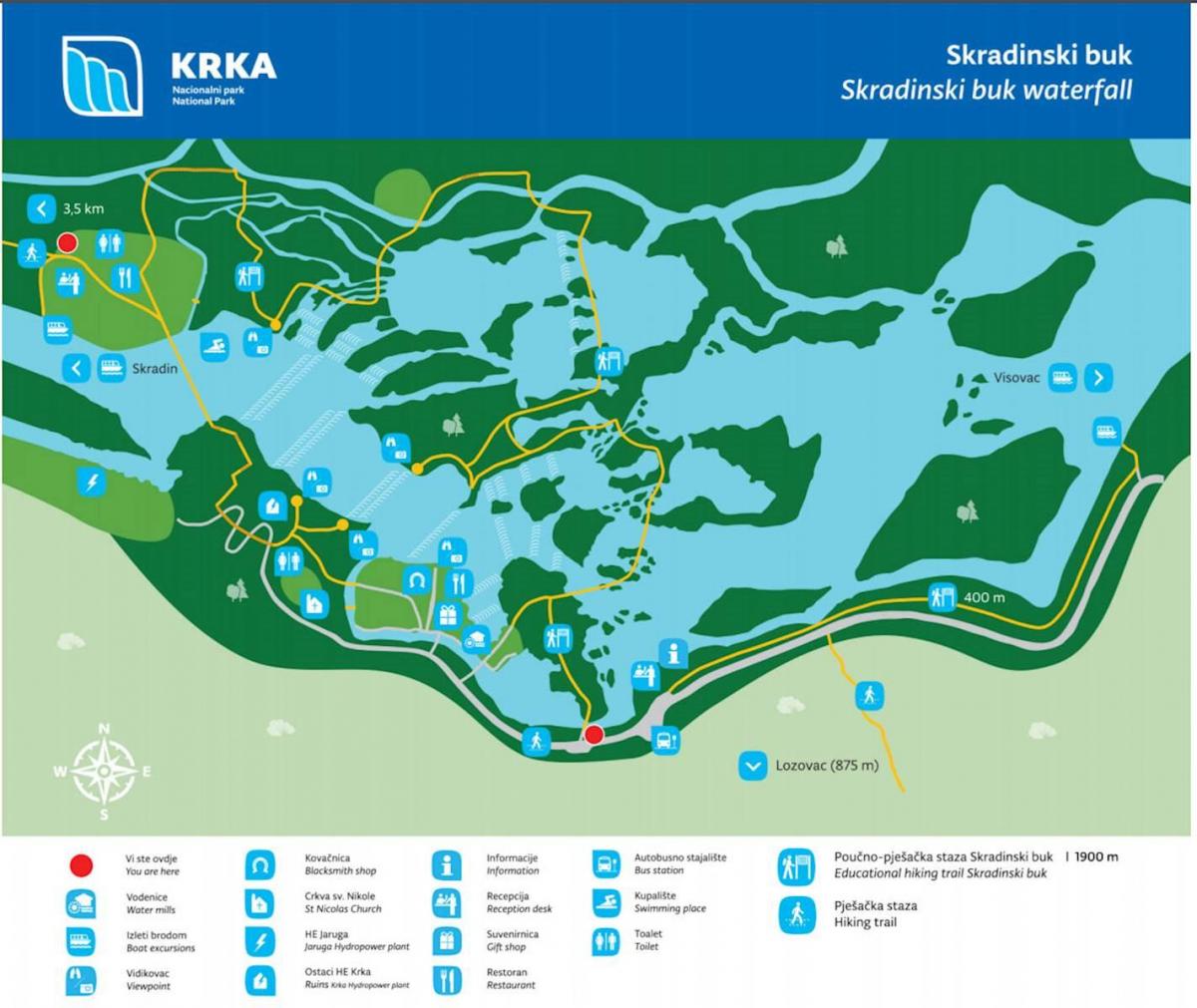 národný park krka chorvátsko mapa