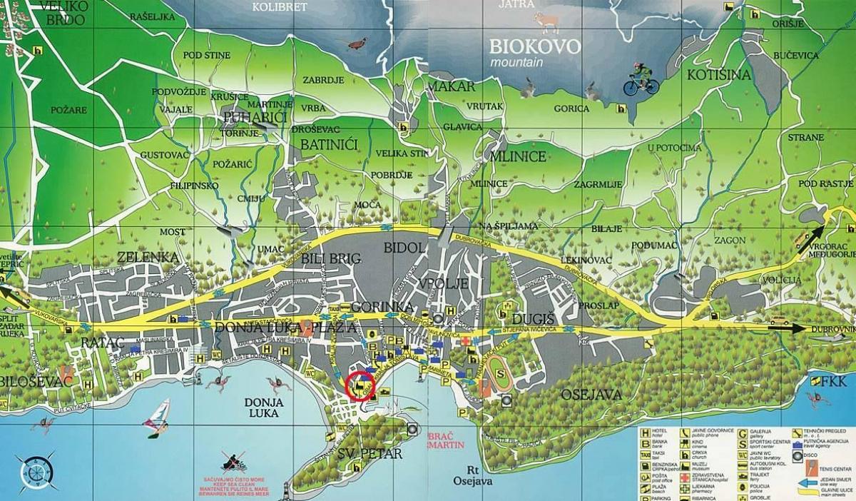 mapa mesta makarska, chorvátsko
