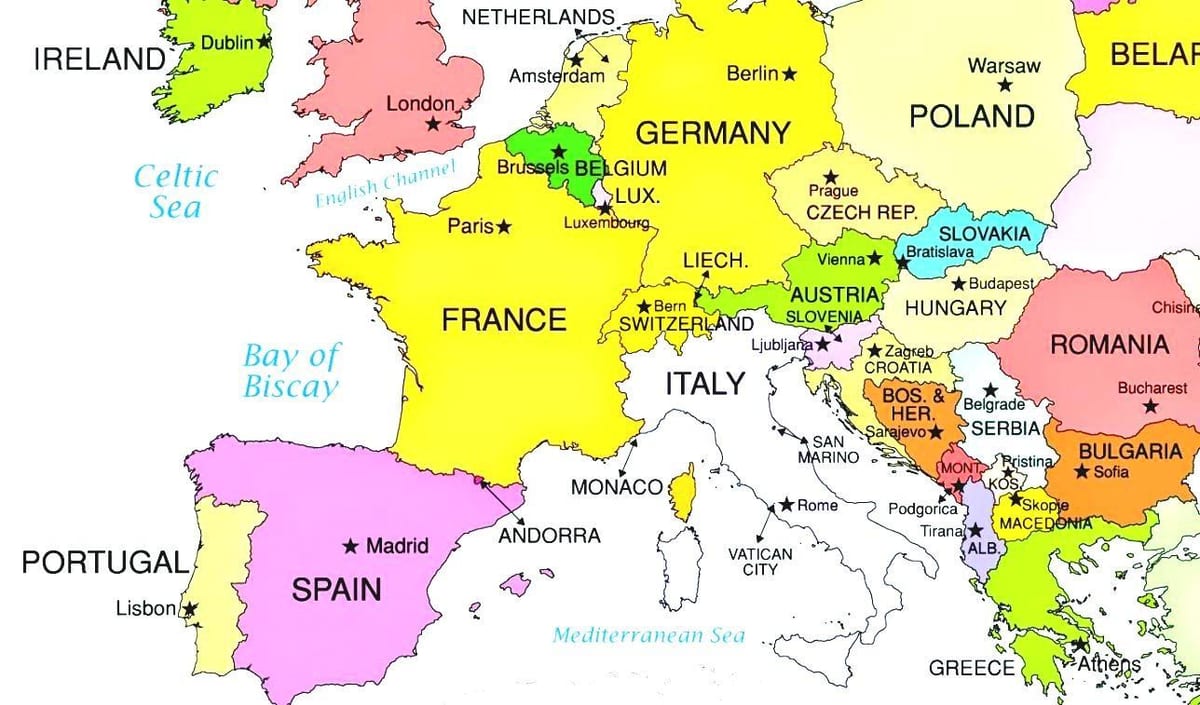 mapa európy ukazuje chorvátsko
