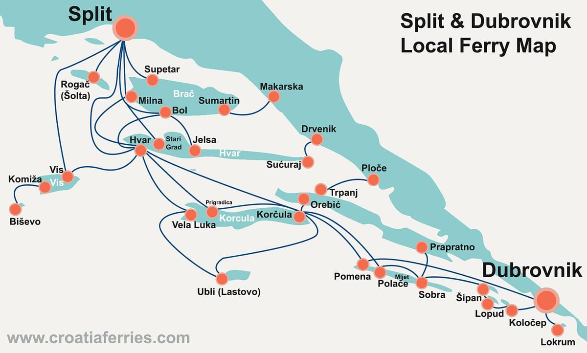 mapa chorvátske pobrežie