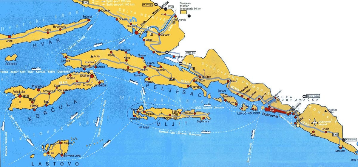 chorvátsko mapa oblasti dubrovníku