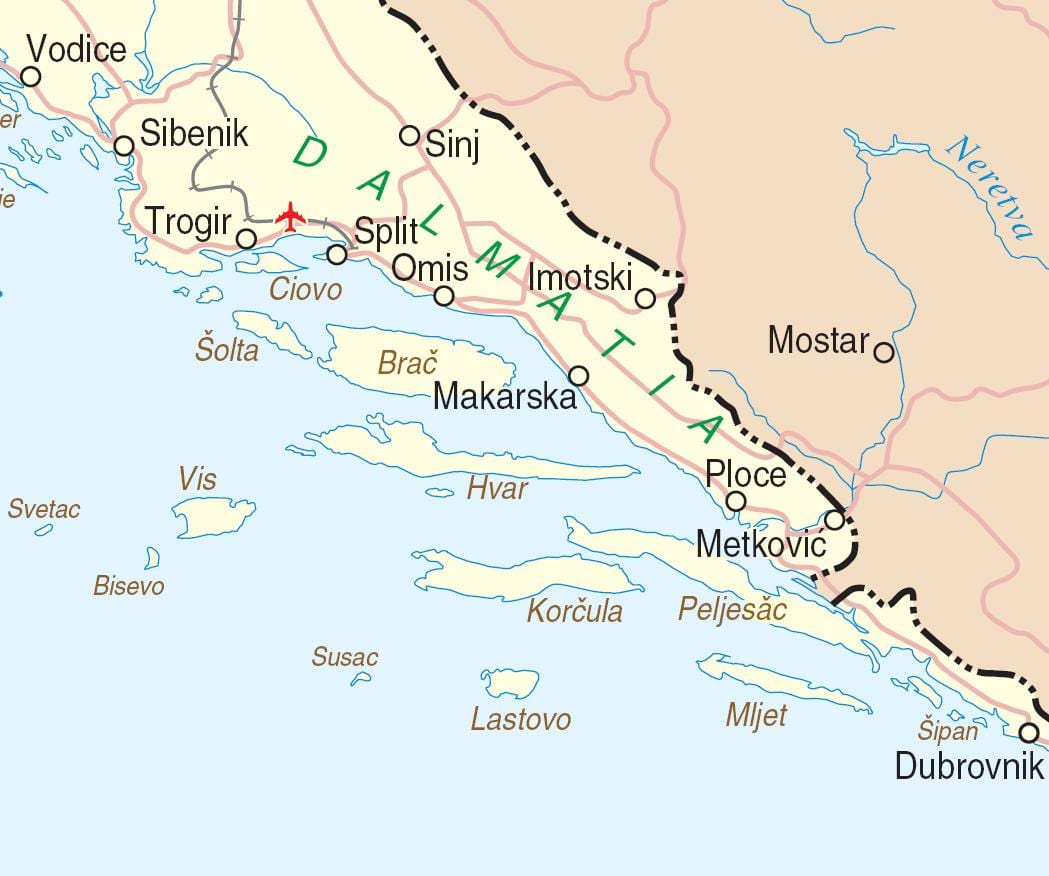 mapa južnej chorvátsko
