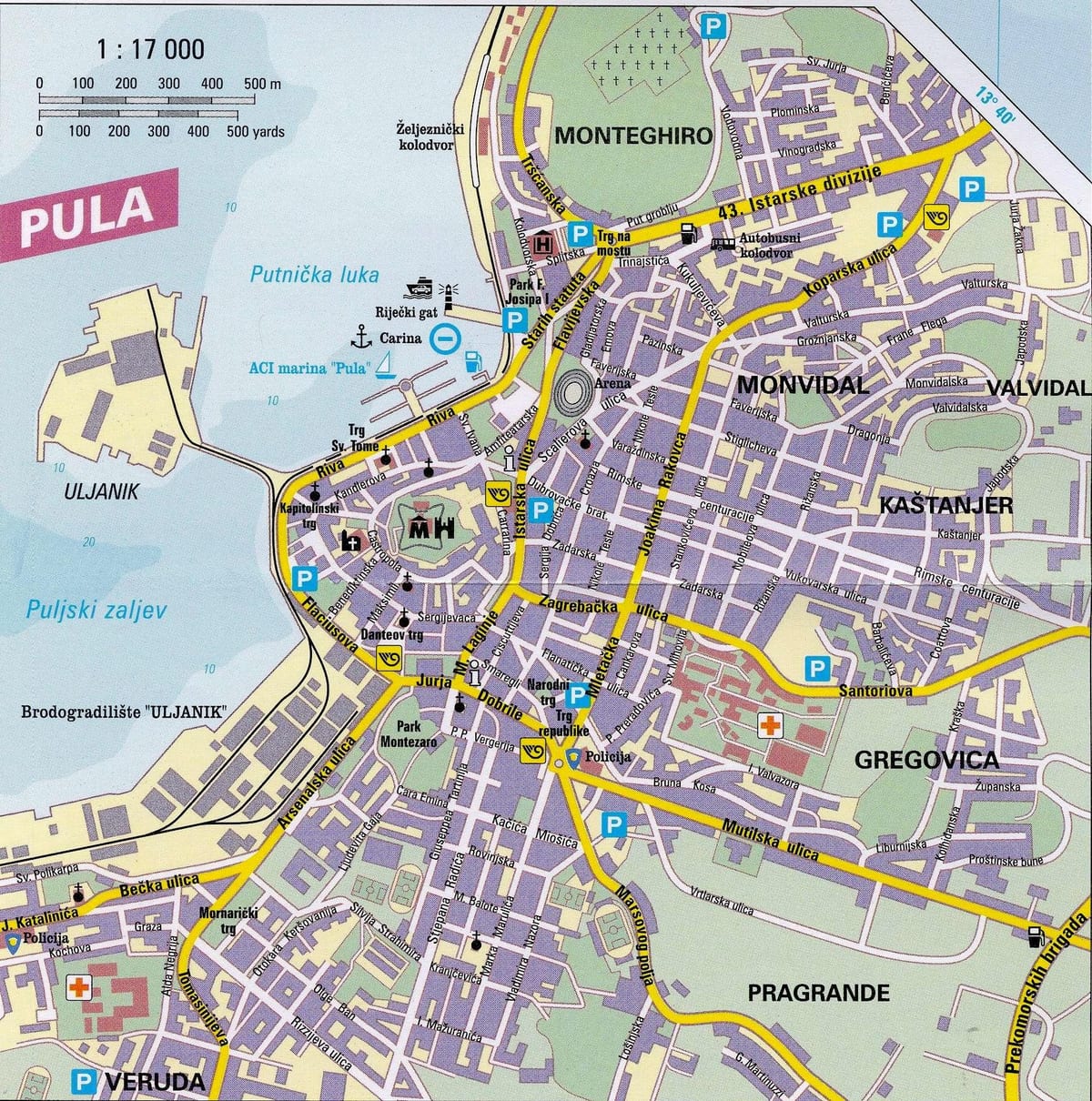 turistická mapa mesta pula v chorvátsku