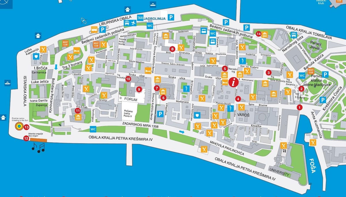 mapa zadar chorvátsko