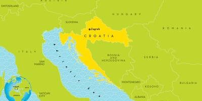 Mapa krajín v blízkosti chorvátsko