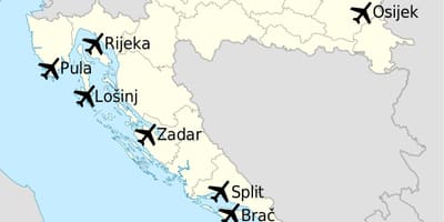 Mapa chorvátska ukazuje letiská