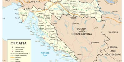 Mapa chorvátska s mestá