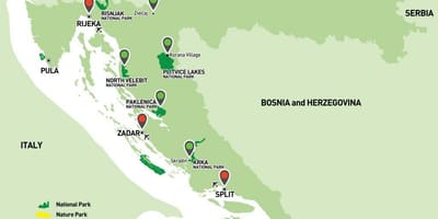 Mapa národných parkov v chorvátsku 
