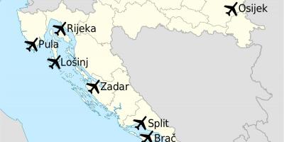 Mapa chorvátska ukazuje letiská