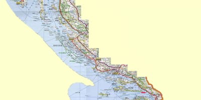 Mapa chorvátskom pobreží a na ostrovoch