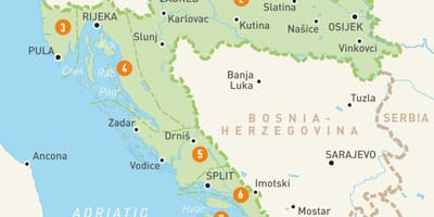 Mapa chorvátska a ostrovy