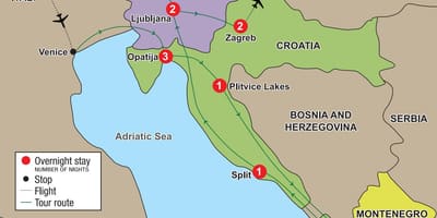 Mapa opatija, chorvátsko