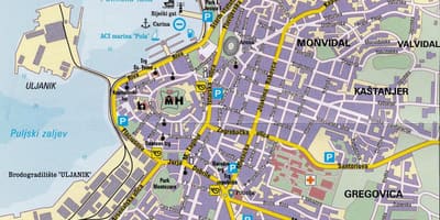 Turistická mapa mesta pula v chorvátsku